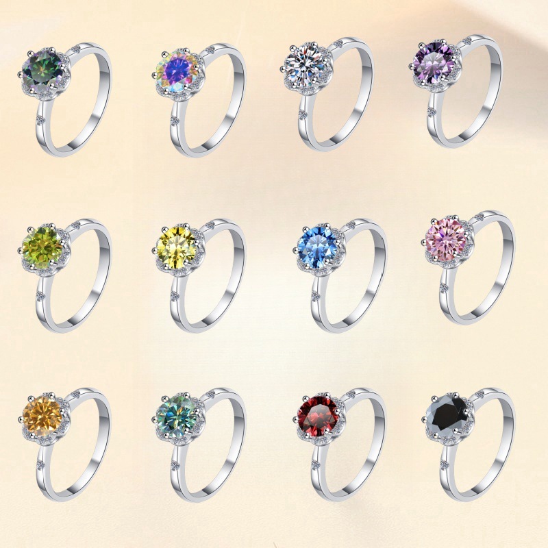 s925 スターリングシルバー指輪クロスボーダーオリジナルカラー宝石 1 カラットインターネット有名人の結婚指輪卸売 D カラーモアッサナイトリング花束|undefined