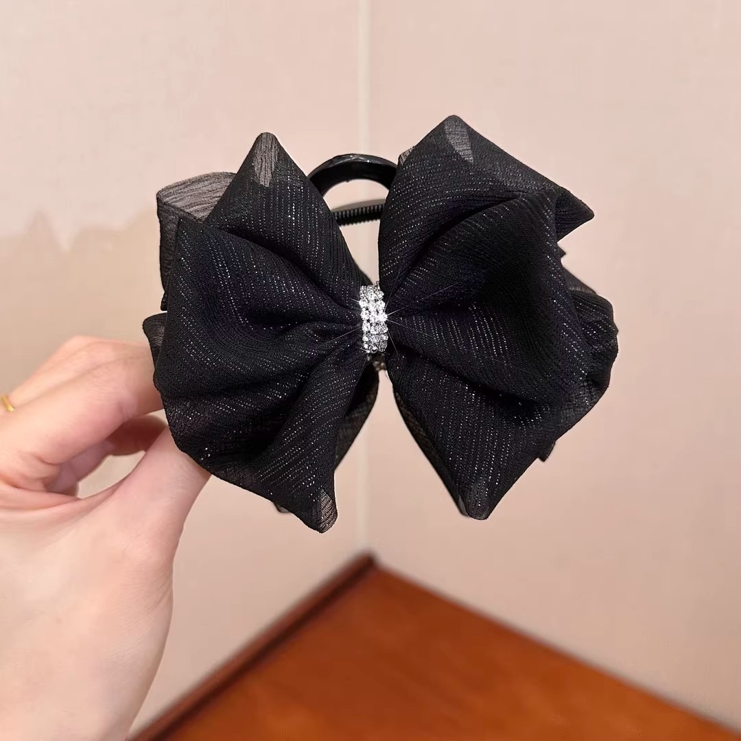 Satín de alta sensación, arco negro grande, clip de tiburón, toque de cabeza, clip de nube, clip de agarre, clip de cabello, tarjeta de cabello de mujer