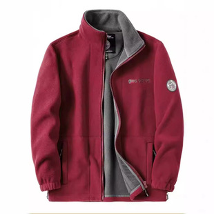 Polar Fleece Jacket Men's Autumn and Winter Double-Sided Fleece-Lined Thickeneded Stand-Up Collar Sweatshirt Cardigan Loose Windproof Warm Fleece Jacket