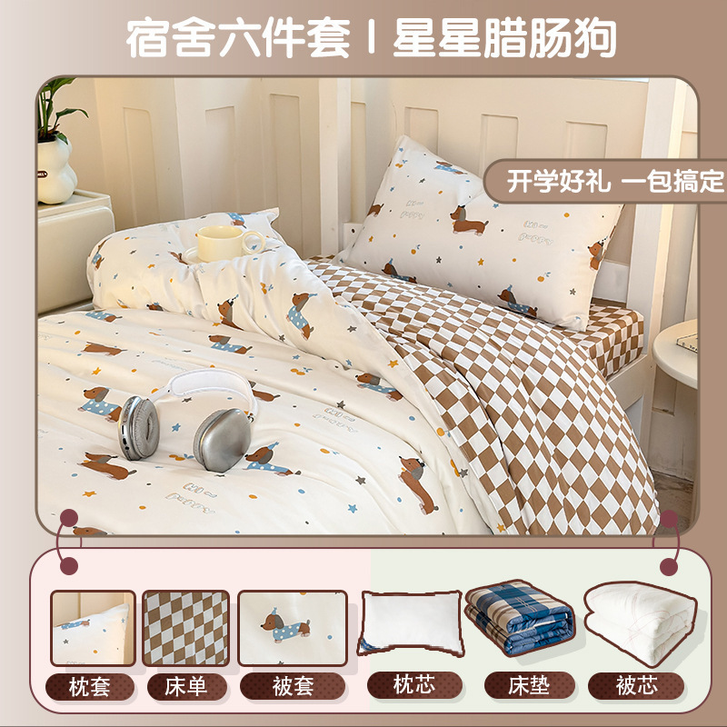 Cute Cartoon Bubble Cotton Quilt Cover Set, Single Mattress Set for Bunk Beds, Six-Piece Set for Student Dormitory