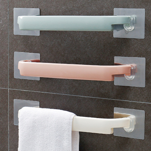 Towel bar storage rack bathroom towel rack hole-free toilet adhesive kitchen single-bar plastic dishcloth hanger