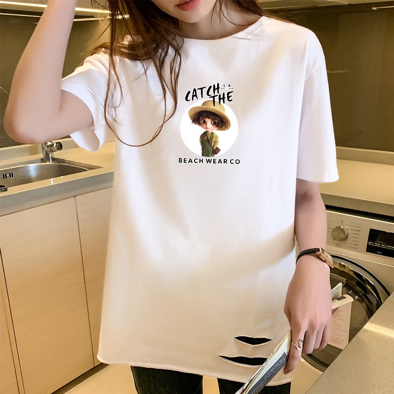 Cotton summer base long fashionable short sleeve T-shirt