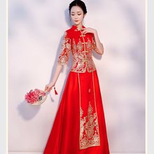 秀禾服新娘2022新款夏季薄款红色七分袖古代结婚礼服修身绣和服女