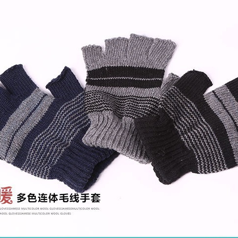 秋冬保暖男女士针织手套户外工作毛线半指电脑写字手套低价批发