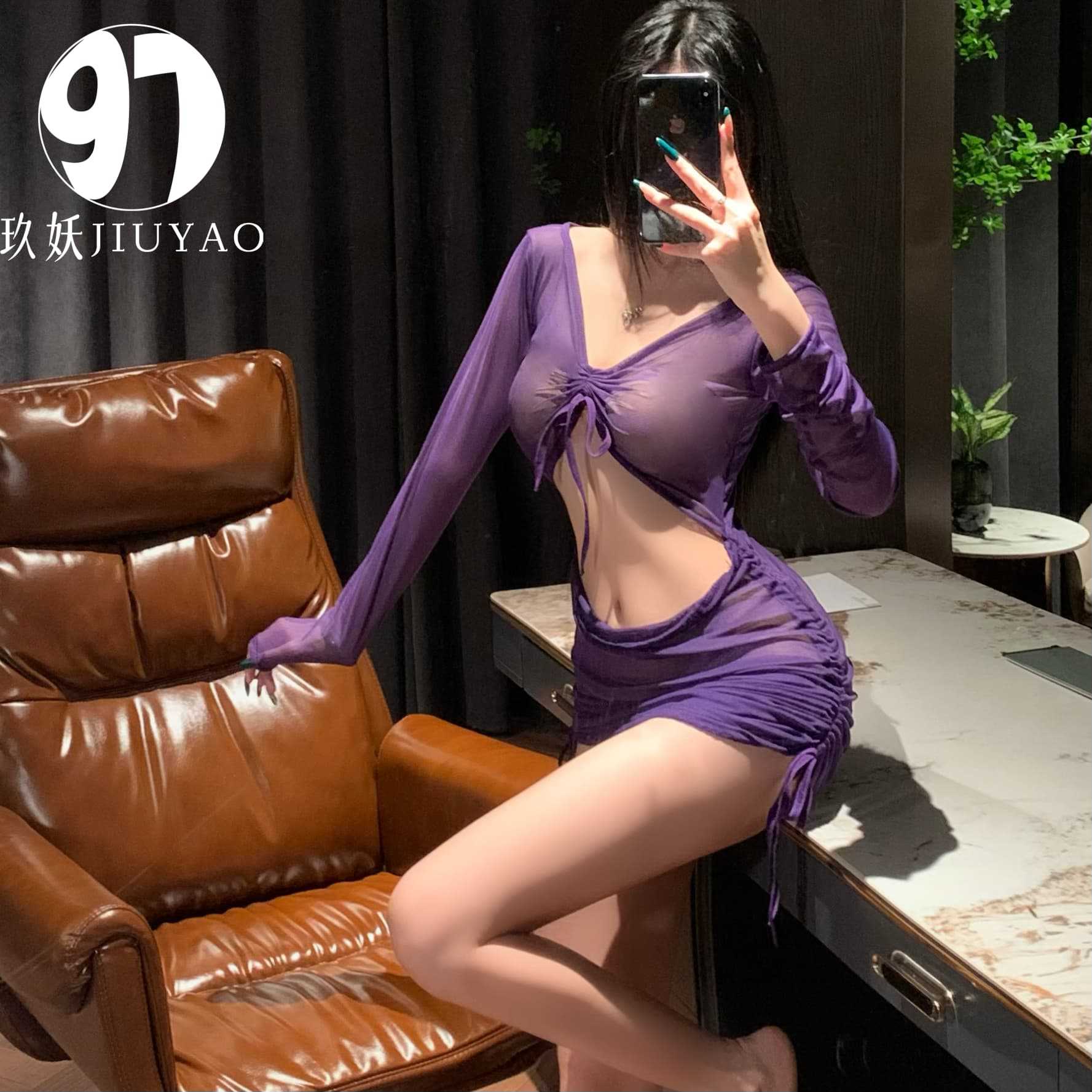 섹시한 속옷 여성의 관점 유니폼 유혹 세트 허리 노출 긴팔 엉덩이 원피스 열정적 인 뜨거운 잠옷 섹시한