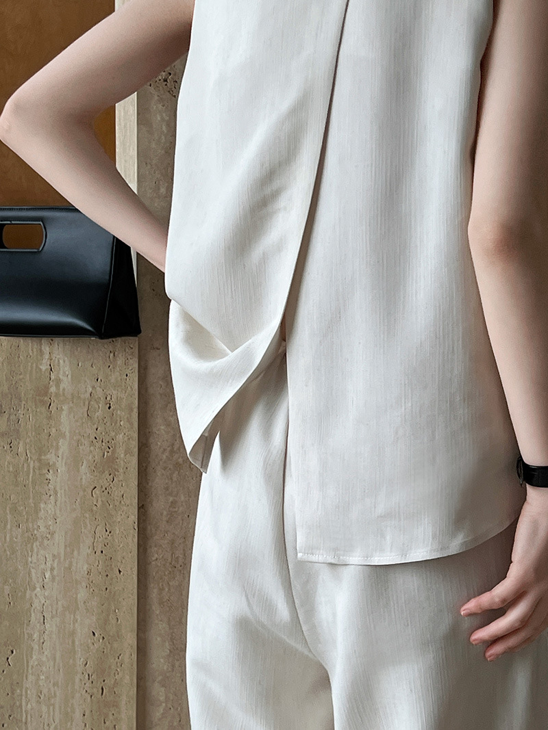 Chaleco sin mangas con abertura en la espalda, top, pantalones anchos, traje coreano de dos piezas para desplazamientos diarios