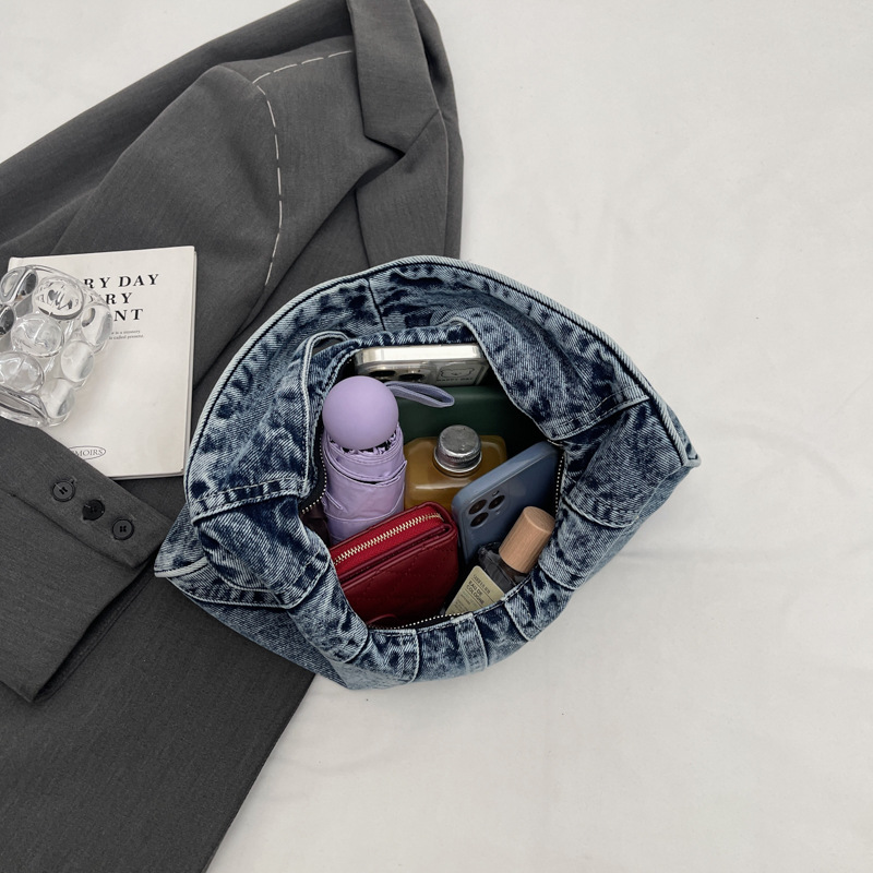 Nuevo bolso de hombro de mezclilla retro plisado de moda coreano transfronterizo