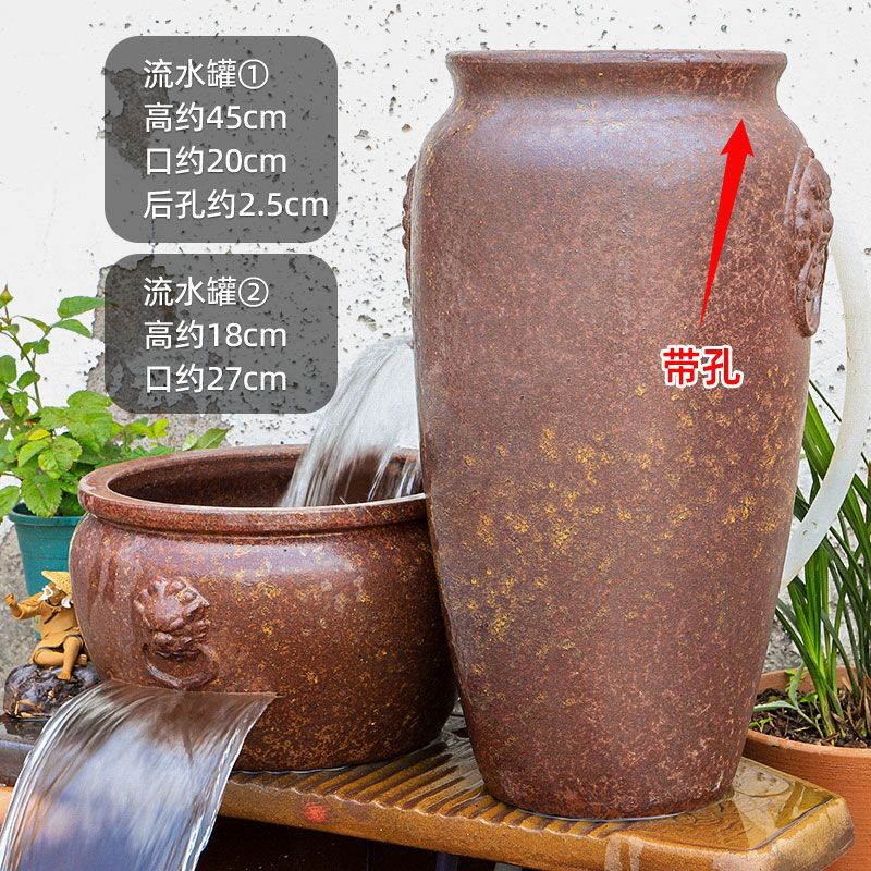 古法陶瓷循环水养鱼造景陶罐鱼缸过滤器鱼池全套生态流水瀑布摆件|undefined