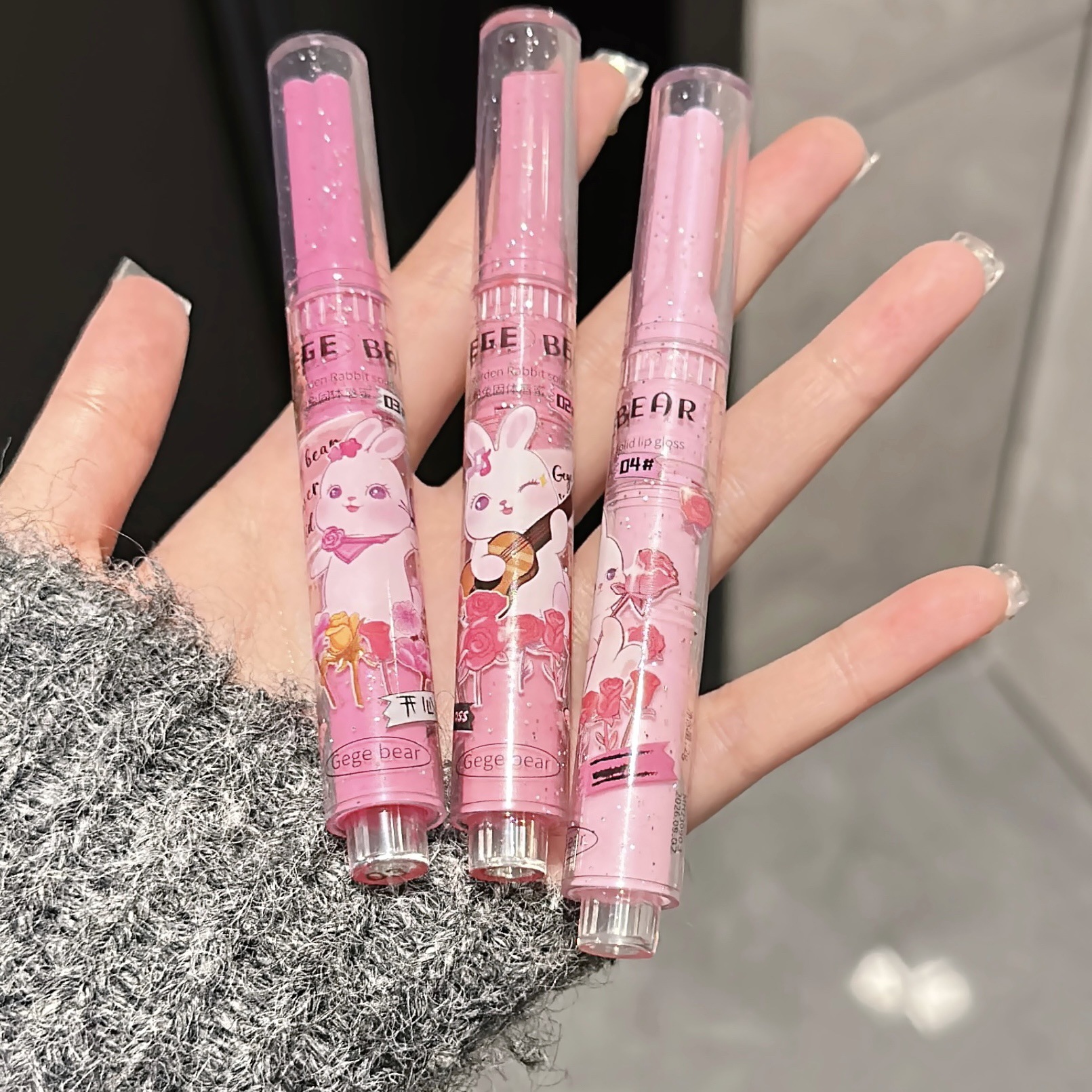 Gege bear Garden Pink Rabbit Solid Lip Gloss Water Mirror Moisturizing and Hydrating Fine Sparkling Lip Gloss undefined