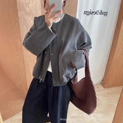 琪镌绘制女装2025年秋季新款高级感短款休闲显瘦圆领外套  98325