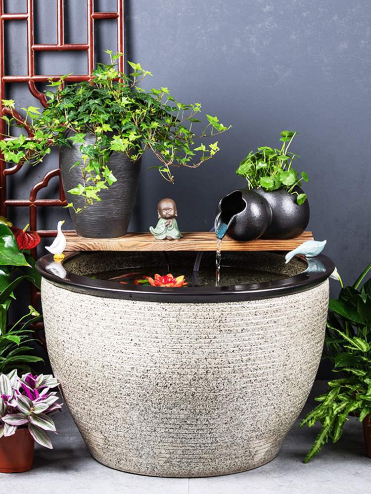 陶瓷鱼缸复古庭院老式大水缸睡莲荷花缸古法养鱼缸造景流水垒德株