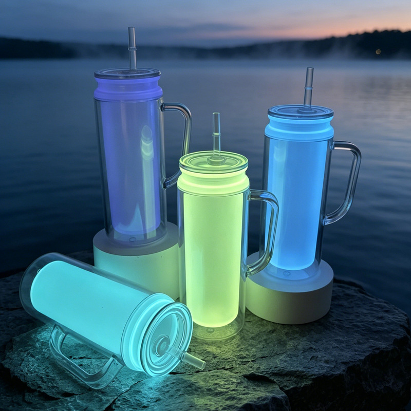 New high-temperature resistant plastic cup, double-layer mason cup, luminous double-layer plastic straw cup, creative coffee cup wholesale