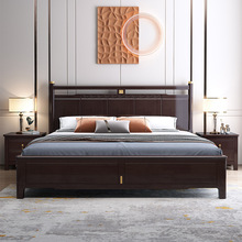 新中式实木床1.5米1.8m双人床现代简约卧室储物收纳家具工厂直销
