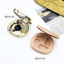 金色异形粉饼盒带镜子四色翻盖眼影盘腮红盒Powder Compact Case