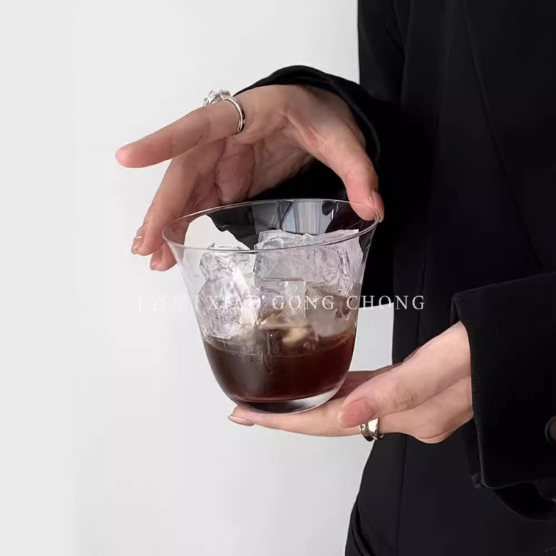 Ins風広口氷アメリカ風ラテコーヒーカップシンプルカップカクテルカップ透明グラス冷たい飲み物カップ|undefined