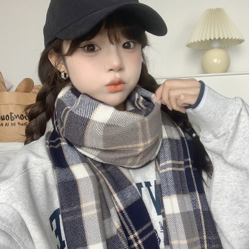 日系JK学院风格子围巾女冬季高级感韩版百搭学生情侣冬季保暖围脖