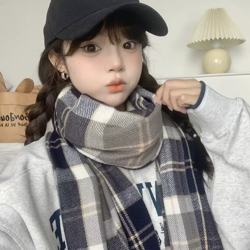 日系JK学院风格子围巾女冬季高级感韩版百搭学生情侣冬季保暖围脖