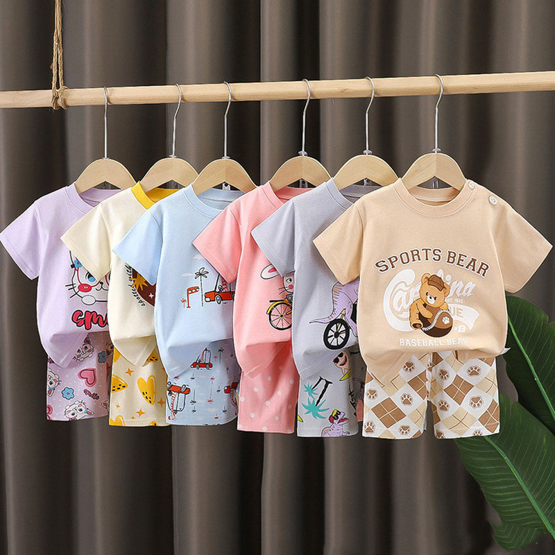 Children's short-sleeve shorts set, pure cotton, new summer style, casual baby clothing, boys' summer wear, girls' t-shirt, children's clothing wholesale