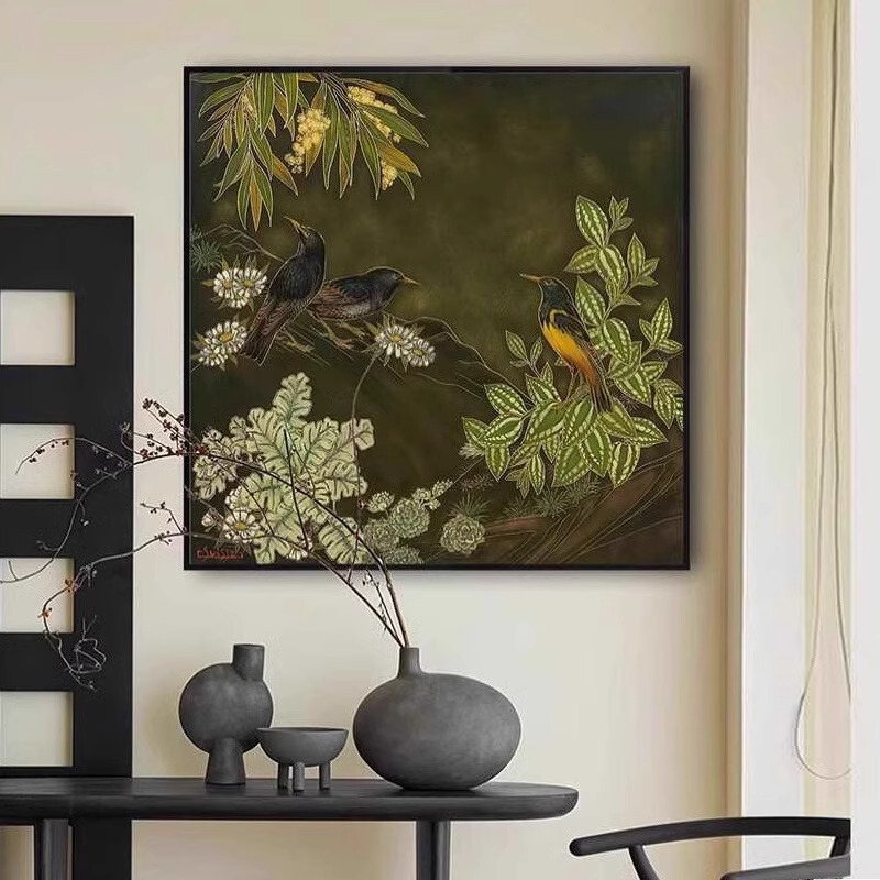 French Middle-aged Living Room Decorative Painting Retro Art Sofa Background Wall Mural Restaurant Flowers and Birds High-level Hanging Painting