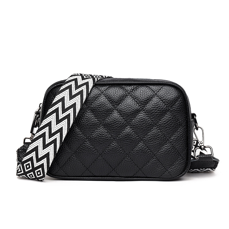 Women's Crossbody Bag 2024 New Versatile Diamond Wide Shoulder Strap Fashion Leather Shoulder Bag Classic Design Small Square Bag_voghion.com