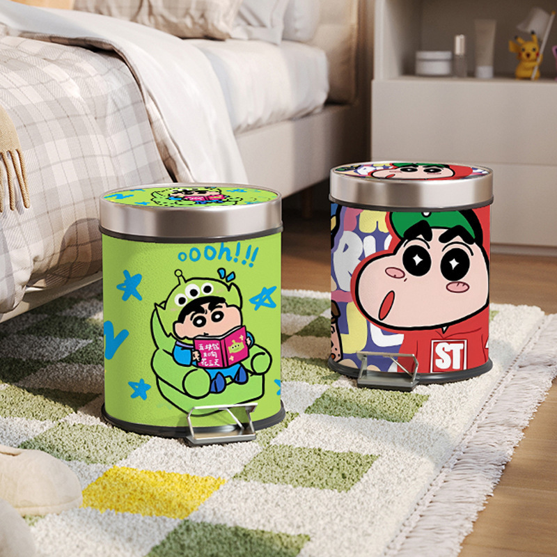 Cartoon Foot-Operated Trash Can with Lid for Home Living Room Kitchen Bathroom Trash Can Large Capacity Dropshipping Recyclable