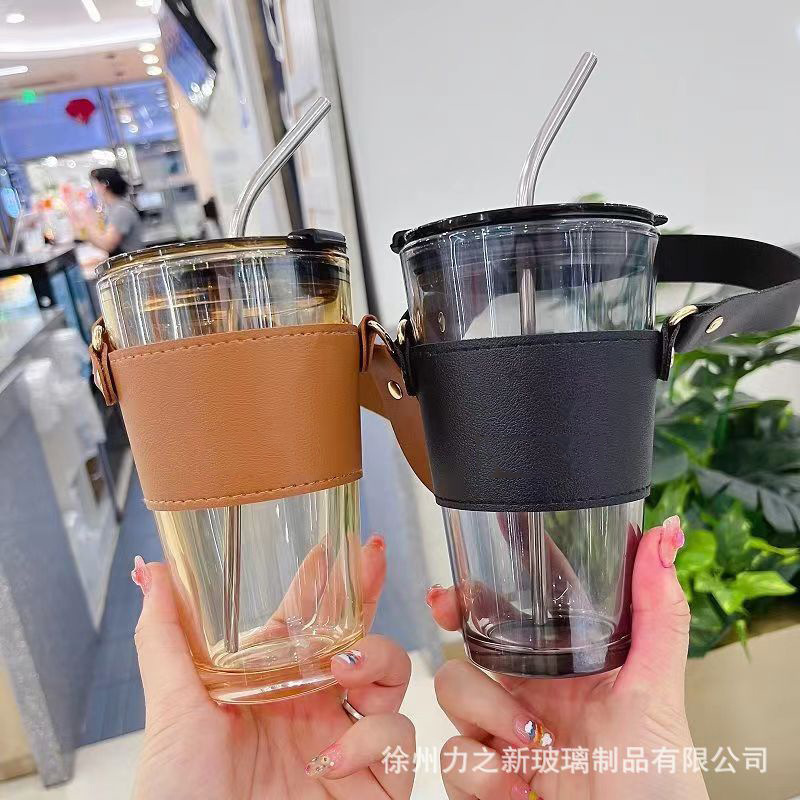 New Style Double Drink Cup Milk Cup Glass Straw Handle Water Cup Printed Coffee Cup Advertising Cups Engraved Small Gift Cup