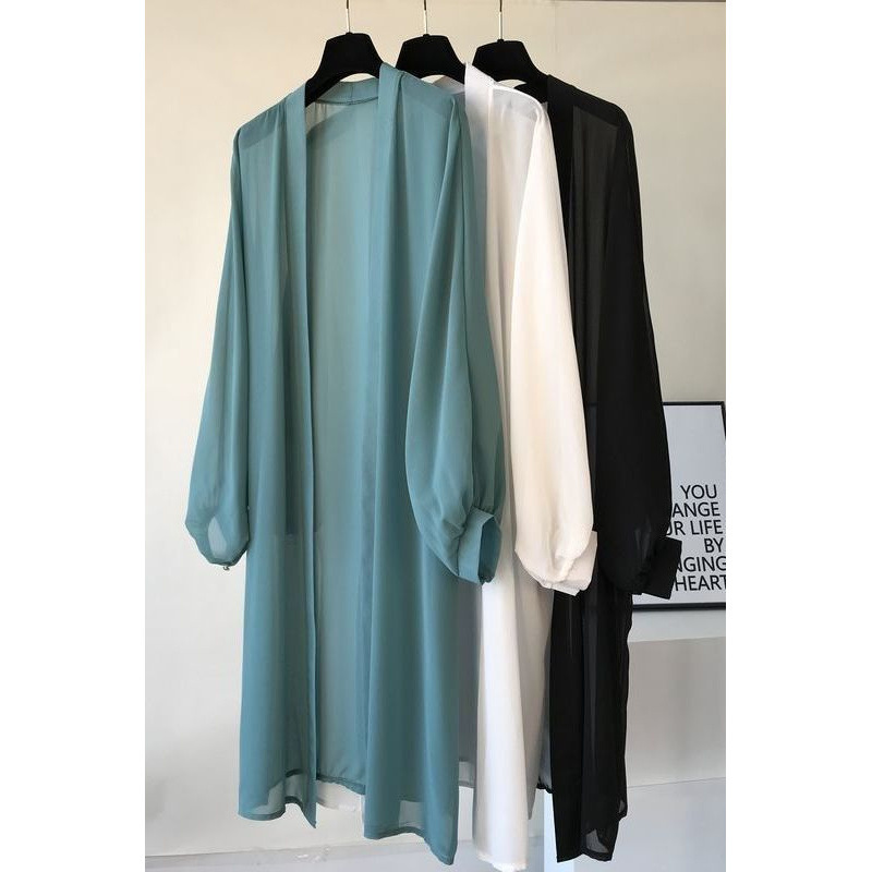 Holiday Beach Sun Protection Clothing Mid-length Loose Shawl 2023 Summer Thin Outer Air-conditioning Shirt Chiffon Cardigan Women