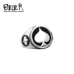 beier新款不鏽鋼黑桃簡約戒指 日韓時尚潮流男女款鈦鋼指環批發