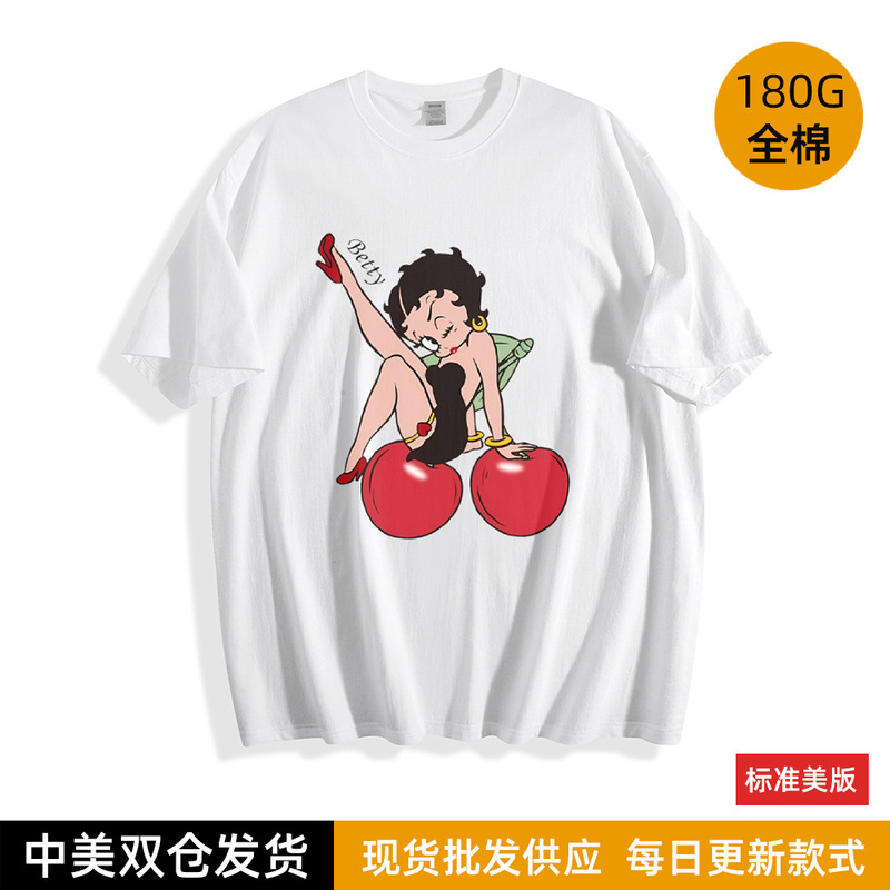 Independent Station Betty Boop Cartoon Image Print Trendyy Versatile Summer New Casual T-Shirt Women's Loose