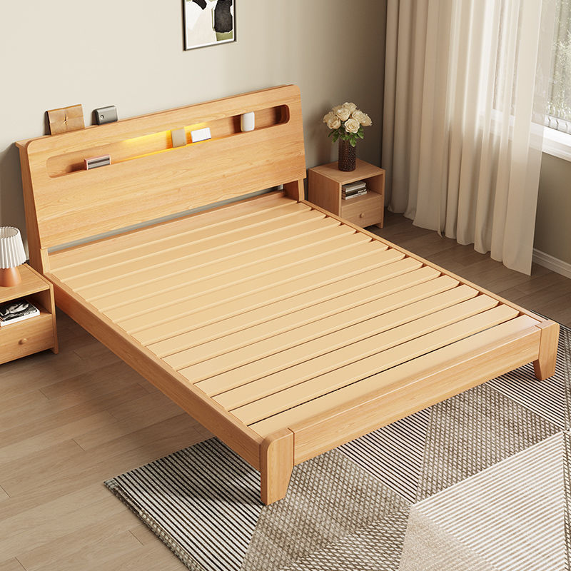 Solid Wood Bed 1.5m Double Bed for Home Simple Modern 1.8m Economical 1m Single Wooden Bed Frame for Rental Housing