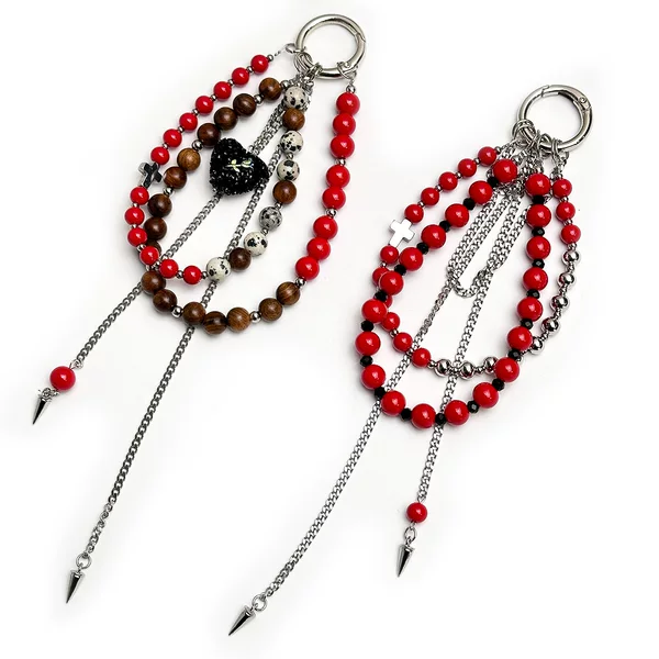 Valentine's Day Punk Style Red Beaded Cross Pendant Bag Charm Bag Decoration Wholesale in Stock