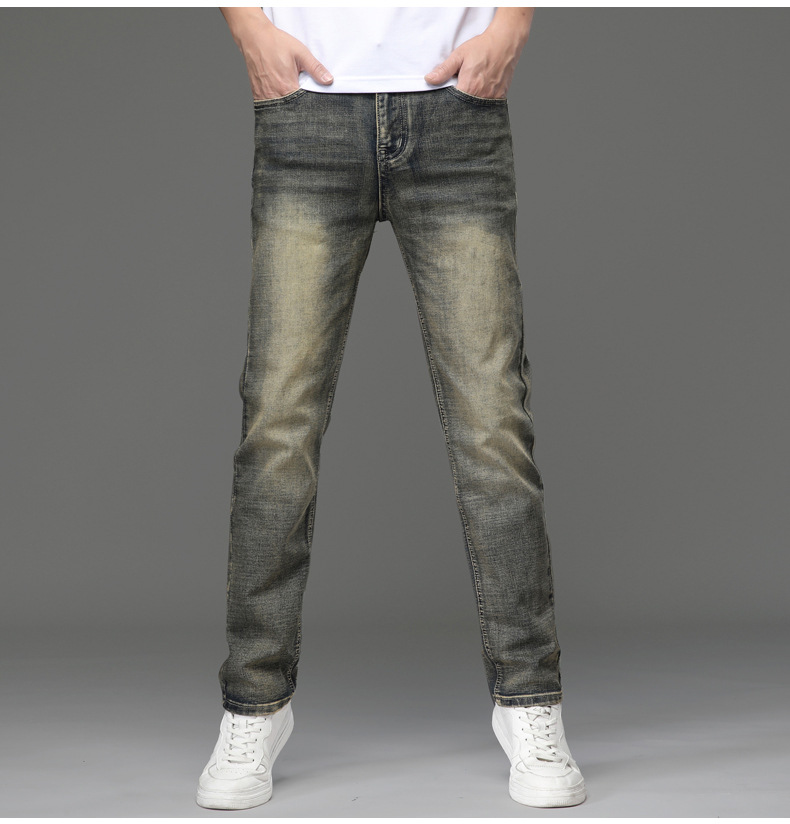 Europäische Jeans für Frühling und Herbst, schwarze Slim Fit-Jeans, nostalgische, gerade geschnittene Mode, trendige Herren-Jeans_voghion.com