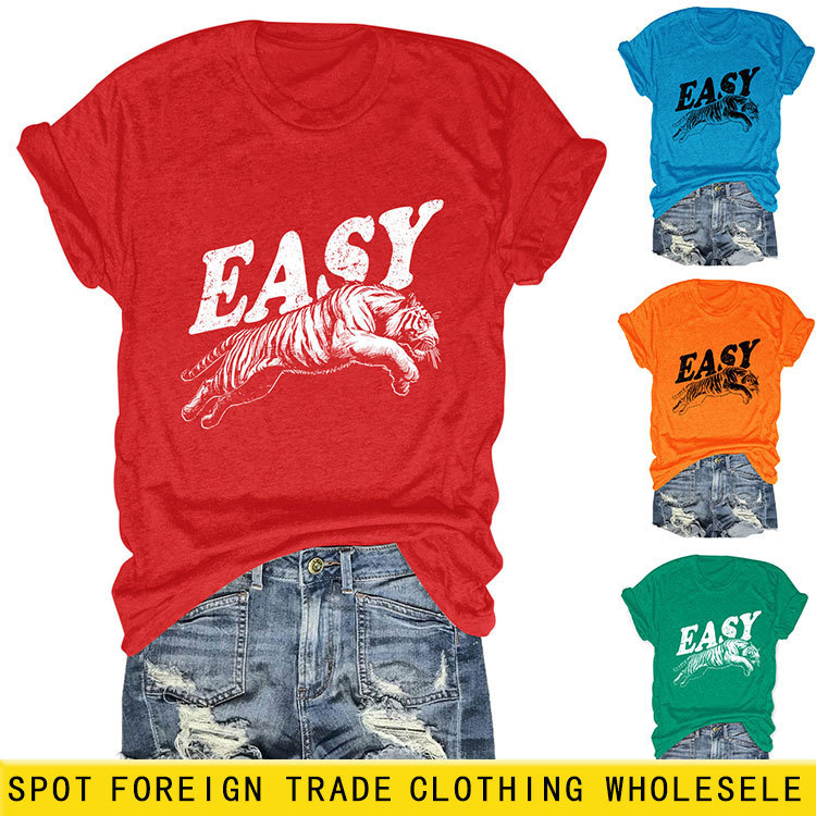 Easy Tiger Amazon Ebay Independent Site Fashionable and Unique Women's Printed Round Neck Short-Sleeve T-Shirt Cross-Border Foreign Trade