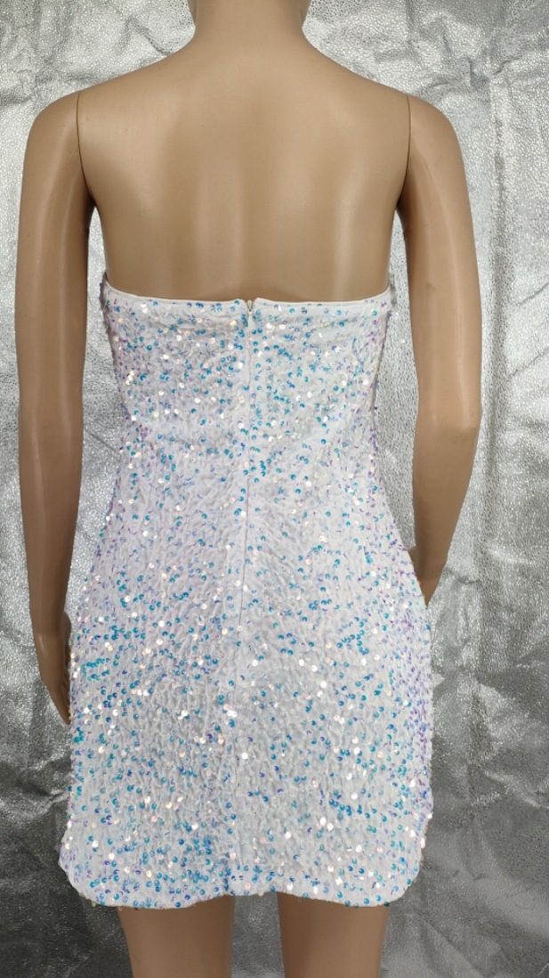 Sexy Solid Color Strapless Sleeveless Sequins Above Knee Sheath Dress display picture 5