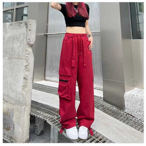 2025 Women's American-Style Cargo Pants: Loose Fit, Straight Leg, Retro Hip-Hop Aesthetic, High-Street Style, Casual Wide-Leg Trousers from an Instagram-Famous Brand