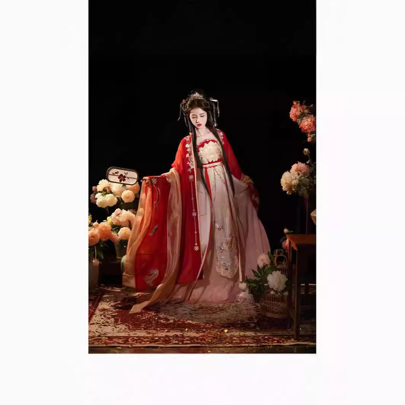 Luochuan Hanfu Women's Original Tang Style Chest Chebula Skirt Wedding Clothing Heavy Industry Embroidered Big Sleeve Shirt Guofeng Autumn and Winter suit Red