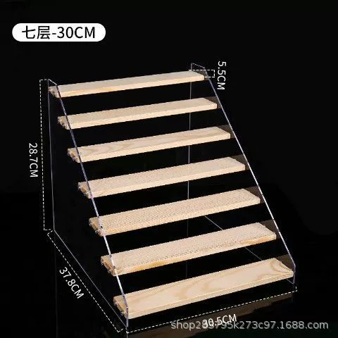 Display Stand Acrylic & Wood Ladder, Multi-Tier Doll Minifigure Rack, 20–50 cm Options