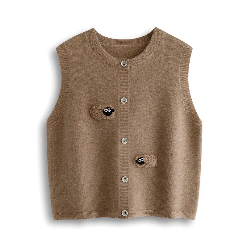 Cashmere Knitted Vest for Women with Stereo Cartoon Pattern Waistcoat Autumn and Winter Fashion Sleeveless Cardigan Sweater Vest
