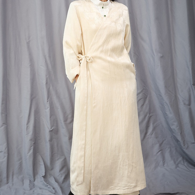 2023 women's autumn and winter thickened double-layer tencel linen extended dress trench coat robe one-piece delivery factory direct