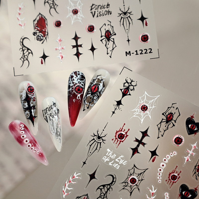 Tiesu Halloween Dark Gothic Nail Art Stickers M1222 Sweet Cool Eyes Spider Web Heart Scar Nail Stickers
