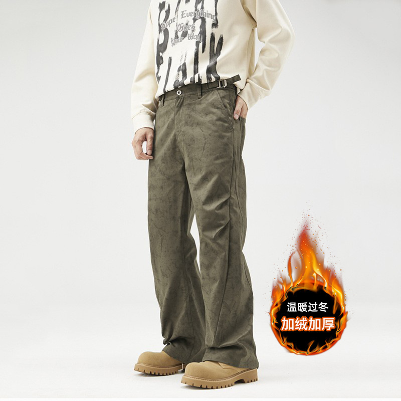 Loose Straight-Leg Cargo Casual Pants for Men, Versatile Ins-Style Trendy Brand High Street Retro Long Pants with Pleated Design