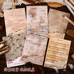Retro Story素材纸旧染系列复古英文做旧手帐拼贴打底素材20张6款