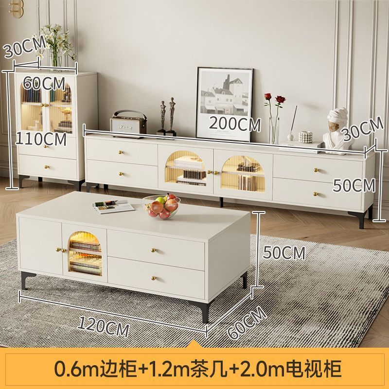 French Cream Coffee Table Tv Cabinet New Simple Modern Living Room Coffee Table Combination Double-Layer Tv Cabinet Cupboard