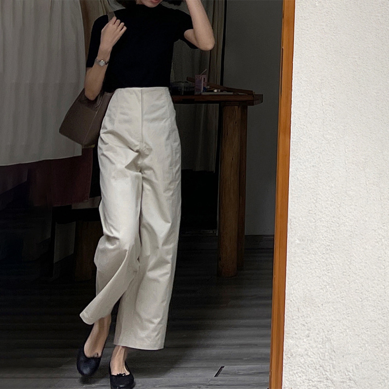 White Straight-Leg Casual Pants for Women, Summer High-Waisted Loose Narrow Wide-Leg Pants, Cropped Trousers, Suit Pants for Spring and Autumn White Straight-Leg Casual Pants for Women, Summer High-Waisted Loose Narrow Wide-Leg Pants, Cropped Trousers, Suit Pants for Spring and Autumn
