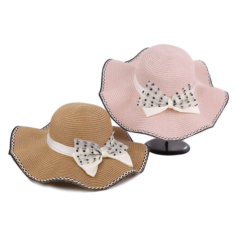 Sombrero de paja de onda coreana para mujeres de verano, sombrero de playa, sombrero de vacaciones, sombrero de sol de protección solar