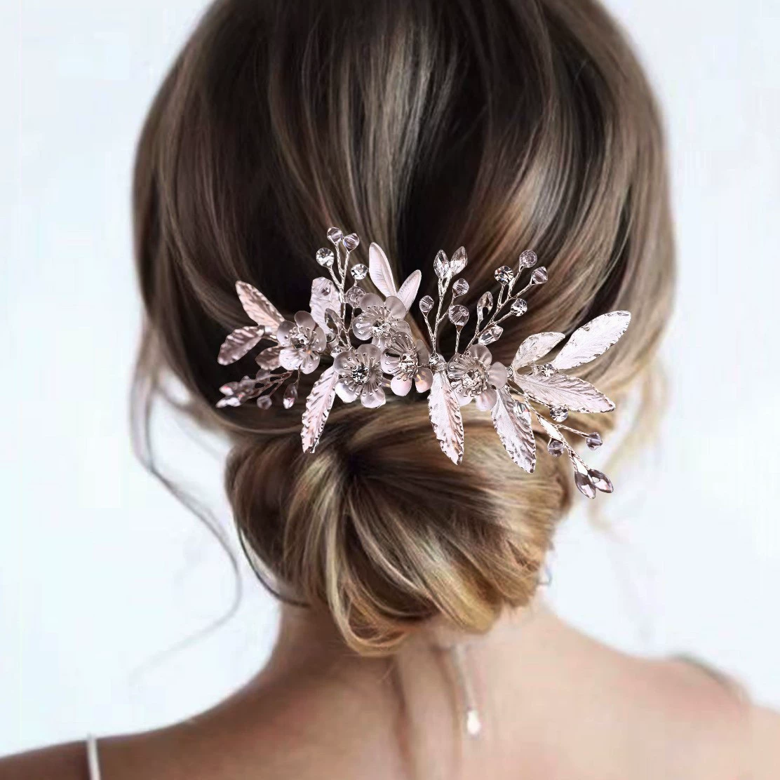 Silver hair accessory for bride handmade, European style, Amazon, flowered