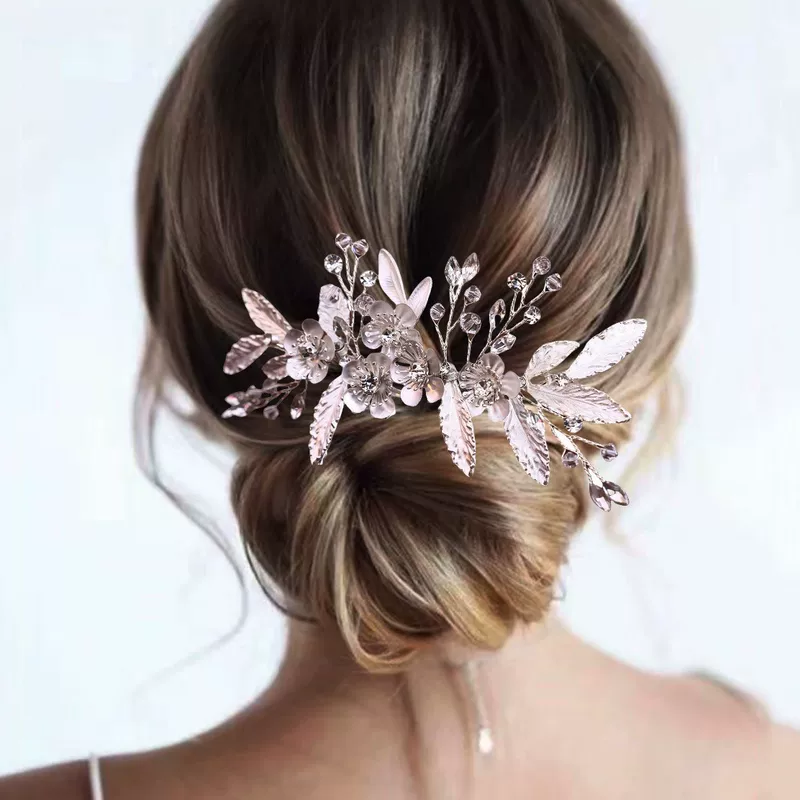 Silver hair accessory for bride handmade, European style, Amazon, flowered
