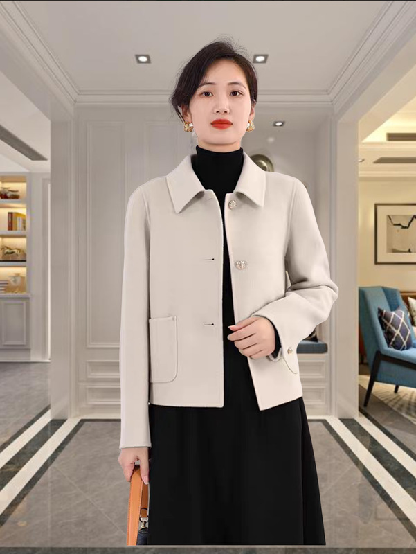 高级感2025秋冬双面羊毛大衣女短款气质显瘦翻领外套百搭小个子|undefined
