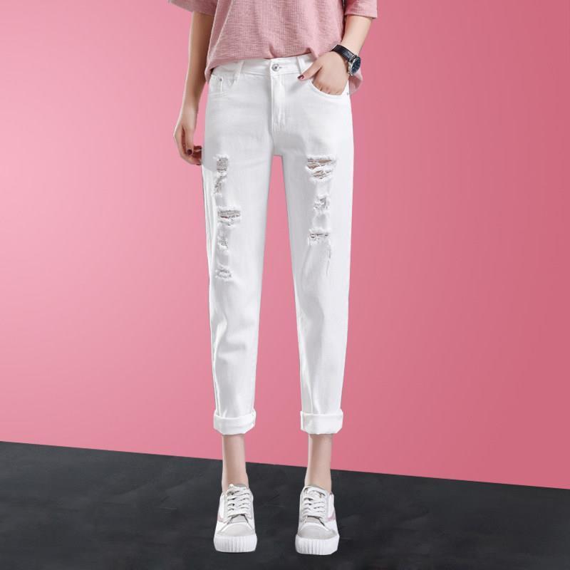 Summer Thin Stretch Slim Straight-Leg Jeans for Small Women Loose Ripped High Waist Loose Casual Harem Pants Summer Thin Stretch Slim Straight-Leg Jeans for Small Women Loose Ripped High Waist Loose Casual Harem Pants