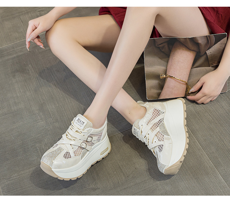 Giày sneaker nữ đế dày phong cách Hàn Quốc, gót 8 cm, form cổ điển — Vàng 5072, Be 5072 chi tiết 12